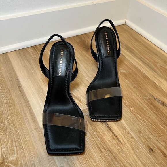 GOOD AMERICAN Black Sling Back Heels Size 10 - Picture 1 of 6